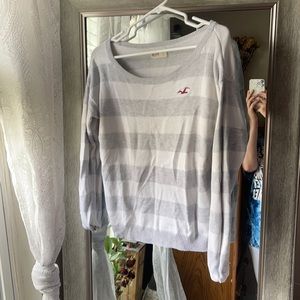 Hollister gray and white striped sweater